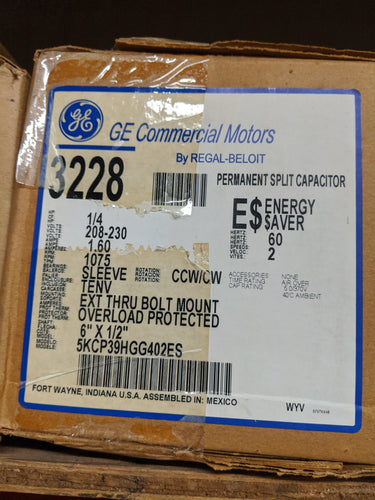 GE 3228, 1/4 HP, 208-230 Volts, 5KCP39HGG402ES