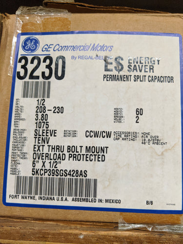 GE 3230, 1/2 HP, 208-230 Volts, 5KCP39SGS428AS